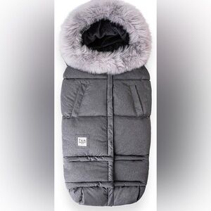 Stylish Gray Kids Puffer Coat for Stroller with Faux Fur Hood